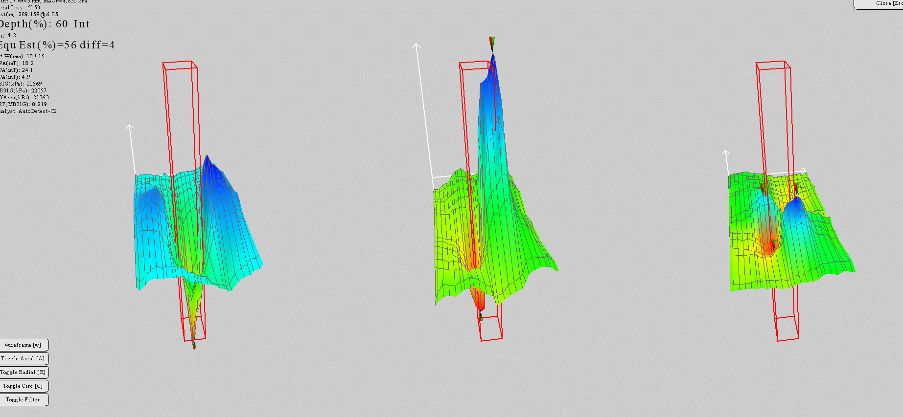 3d view of Magnetic Flux Leakage (MFL) from UPP inline inspection software